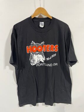 Vintage 90s Hooters Black Tee with Orange & White Logo